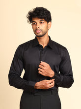 Relaxed Fit Satin Stretch Shirt : Black