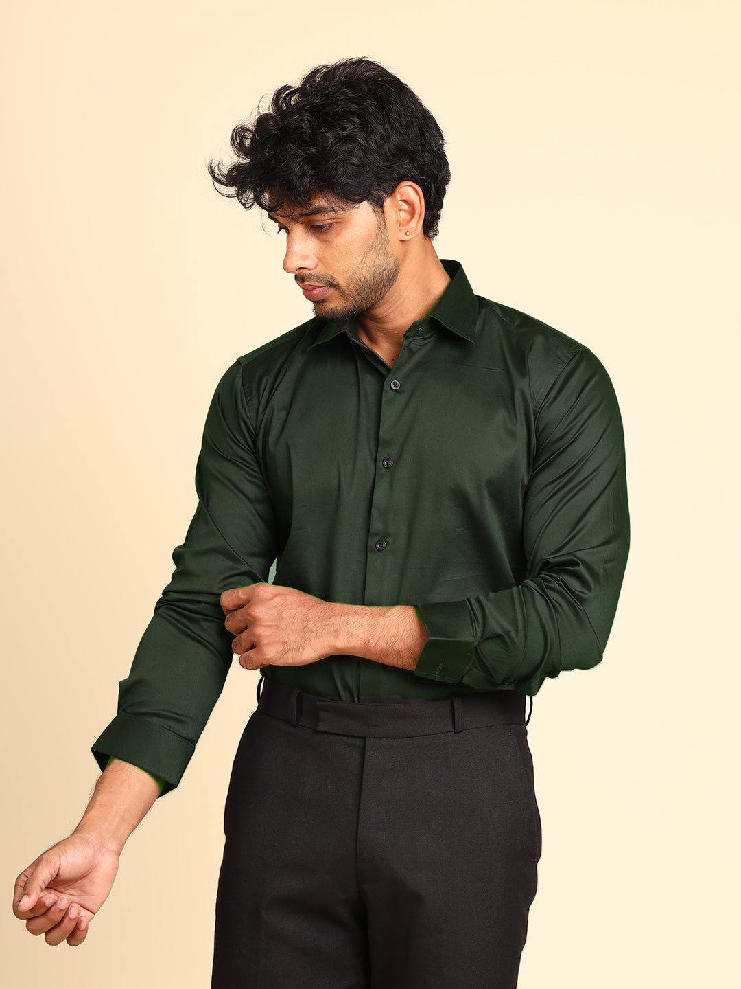 Slim Fit Satin Stretch Shirt : Irish Green Prespies Slim Fit Satin Stretch Shirt : Irish Green Prespies