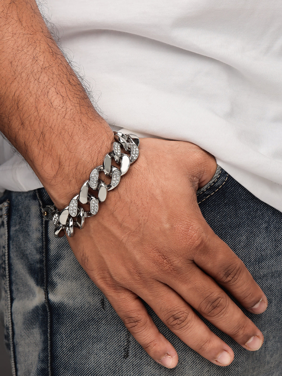 Semi Iced Cuban Bracelet : White Gold